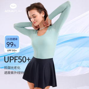 AquaPlay womens new green long sleeved hollow back one-piece swimsuit for slimming and sun protection rashguard surfing swimsuit