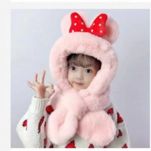 Mũ nhung lông Trẻ em dễ thương với khăn quàng cổ bông đeo tai giữ ấm mùa đông cho trẻ em