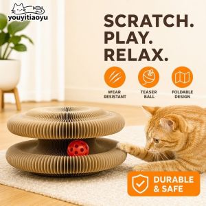 Magnetic Foldable Multi Shape Accordion Cat Scratching Board With Bell Ball Durable Cat Toy