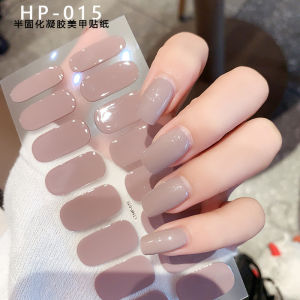 16Tips/Sheet Semi-Cured Gel Nail Patch Pink Tulip Flower Adhesive Sliders Long Lasting Full Cover Nail Stcikers Sticker Wraps ## h260819