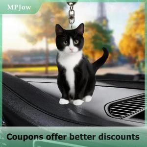 【MPJow】 1pcBlack And White Cat Keychain 2D Acrylic Cat PendantDouble-Sided Design Animal Key Ring Charm For Backpacks Gifts
