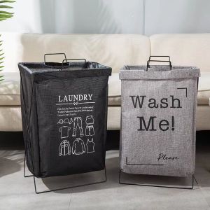 Folding Laundry Basket Organizer With Metal Frame Stand Dirty Clothes Storage Basket Large Laundry Hamper Home