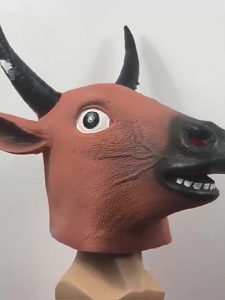 Halloween Cosplay Ox Head Mask with Horn Animal Cattle Full Head Mask for Halloween Masquerade Carnivals Cosplay Party