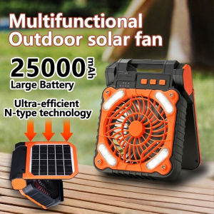 ArcticBreeze USB Rechargeable Solar Powered Camping Fan 10000mAh Battery With Bright Light For Outdoor Tent Daily Activities