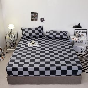 Dansunreve Bedsheet Black White Plaid Fitted Sheet Checkerboard Soft Single Bedsheets With Garter Single Queen King
