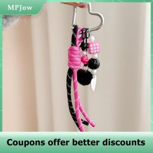 【MPJow】 Cute Braided Rope Love Beaded Fluffy Ball Keychain Pendant Backpack Charm Phone Chain Bag Hang Girl DIY Love Buckle Keyring Gift
