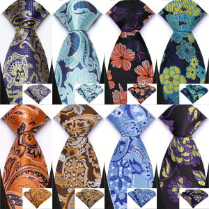 Fashion Mens Tie Set Floral Necktie and Pocket Square Tie Set Classic Formal Hanky Ties for Men Wedding Business Party Gift