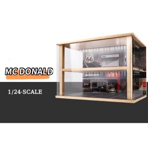 【READY】1:24 McDonalds Starbucks parking lot scene garage model toy car model dust-proof storage collection display box 1/24 麦当劳 星巴克 车模停车场景 收纳柜 车模展示柜 车模展示盒 自带灯光 收藏