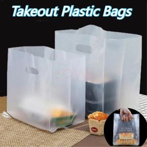 50PCS Plastic Bag With Handle Clear Takeout Plastic Bags for Cake and Pastry Plastic Container Bags