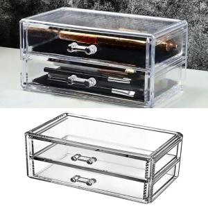 Clear 2 Tiers Makeup Organizers Acrylic Storage Box for Cosmetics Display Accessory With Dustproof Designs