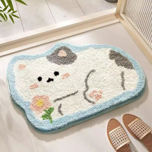 Fresh Style Bathroom Carpet Flocking Bathroom Foot Mat Absorbent Anti-Slip Entrance Flower Shaped Cute Fluffy Thick Rugs