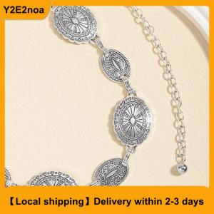 【Local shipping】 Retro Style Womens Metal Waist Chain Adjustable Decorative Circle Carved Chain Belt High Style Accessories