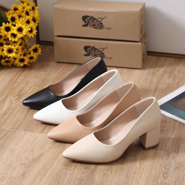 JOAN NEW Korean Fashion 2 inch Pointed Toe Closed Toe leather