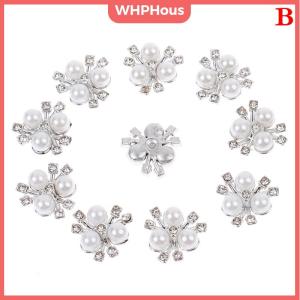 WHPHous 10PCS Pearl Flower Rhinestone Buttons Sparkling Crystal Hairpins DIY Crafts