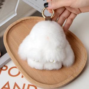 (SG Seller) 10cm Plush Dolls Rabbit Fur Keychain Bag Charm Alloy Ring Plush Rabbit Key Ring Hanging Ornament Cute Fuffy Bunny Keychain Kids Gift-WJ138