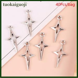 tuokaiguoji เครื่องรางรูปดาวลายฉลุสีเงินโบราณขนาด23X10มม. 40ชิ้นสำหรับทำเครื่องประดับอุปกรณ์ DIY