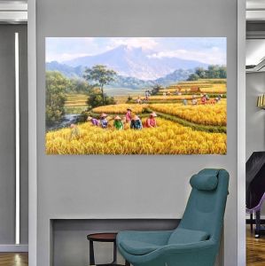 DIY Diamond Painting Full pemandangan padi panen raya 60x40 cm D850