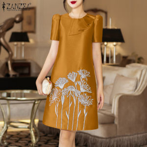 Esolo ZANZEA Korean Style Womens Elegant Embroidery Satin Dress Advanced Party Puff Sleeve Dresses KRS # 1125