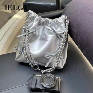 Ielgy dây rút túi nơ da mềm Ba lô dễ thương một bên vai dung tích lớn tất cả các trận đấu Túi Công Sở