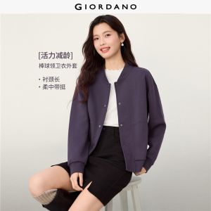 Giordano Beau Monde Women Baseball collar kanga pockets jacket Free Shipping 13376617