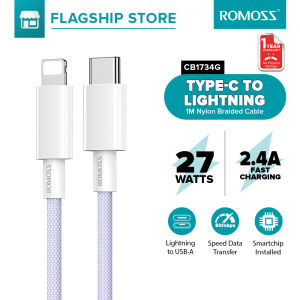Romoss  1M Type-C to Lightning Cable PD 27W  Fast Charging Cables  for iPhone 8-14 Series  Data Cable for iOS iPad Mobile Phones  CB1734G/CB1734