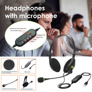 [Ready Stock]RealComq USB Headset with Microphone Noise Canceling Computer PC Lightweight Headset Wired Headphones For Computer / Laptop