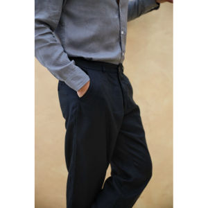 DODEP Quần dài nam 100% linen premium màu trắng đen navy form regular fit