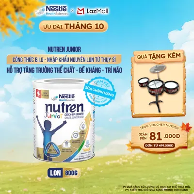 Sữa Bột Dinh Dưỡng Y Học NESTLÉ NUTREN JUNIOR Xuất Xứ Thụy Sĩ Công Thức BIG Hỗ Trợ Tăng Trưởng Thể ChấtTrí NãoĐề Kháng Cho Bé 800G