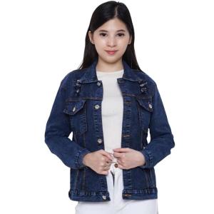Jaket Jeans Denim Sobek Warna Snowblue Wanita Dewasa Ripped Lengan Panjang Style Kekinian Cewek Nyaman