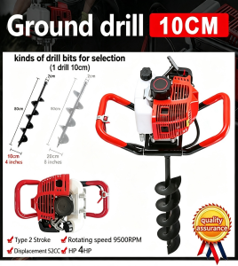 CHUANGCHAO Earth Ground Auger Drill Machine Engine 2 Stroke 4HP with FREE Drill Bits 200/150MM POST HOLE DIGGER