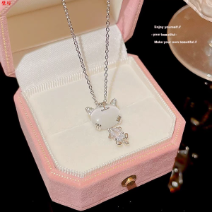 Kalung Wanita Titanium Anti Karat Dn Luntur Liontin Aesthetic Fashion Cat Berlian Lapis Emas Terbaru