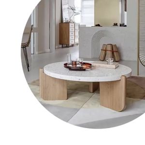 Terrazzo Coffee Table Living Room Home Small Apartment Solid Wood Small Table Silent Style round Tea Table Modern Minimalist Tea Table