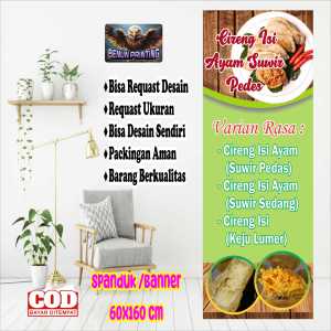 Spanduk Custom Ayam Suwir Pedas 60x160cm - Desain Kustom Bisa Request Aman & Berkualitas