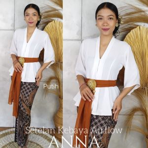 Setelan Kebaya Airflow Anna dan Bawahan Kamen Stretch Free Selendang Kebaya Bumil Modern Murah Bali