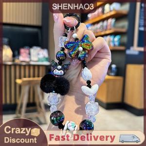 【SHENHAO3】 Kawaii Anime Sanrio Hello Kitty My Melody Cinnamoroll Hairball Beaded Phone Chain Backpack Pendant Keychain Phone Chain Gift