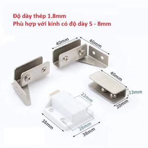 [HCM] Bộ Bản Lề Cửa Tủ Kính - Kẹp Kính Nhấn Mở Bằng Thép Không Gỉ Không Khoan Lỗ ( Thép Dày 1.8mm Dùng Cho Kính Dày 5 - 8mm )