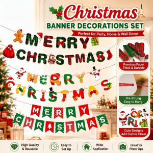 Christmas Party Decoration Kit Merry Christmas Banner Paper Fans Honeycomb Balls Photo Booth Props