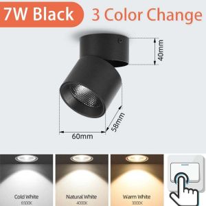 CHENBEN Đèn LED Đèn trần thay đổi 3 màu Đèn trần ba màu Đèn pin gắn trên bề mặt Đèn theo dõi có thể gập lại Đèn tán nhôm cho phòng khách Nhà bếp Phòng tắm Chiếu sáng trong nhà