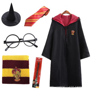 6PCS Wizard Costume For Kids Robe Cloak Magic Robe Costume for kids Wizard Robe Dress Halloween Cosplay
