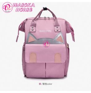 Balo bỉm sữa đa năng có ngăn giữ nhiệt cho mẹ và bé họa tiết mèo đáng yêu