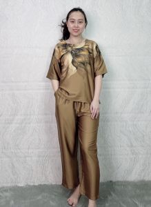 E258 Đồ bộ mặc nhà lụa Latin tay lở quần ống suông dài 9 tấc đồ mặc nhà trung niên size lớn từ 50 - 75 kg