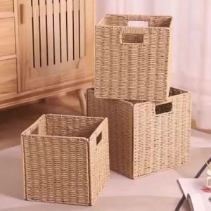 Storage Imitation Rattan Woven Lattice Cabinet Storage Basket Desktop Sundries Snacks Clothes Toys Woven Storage