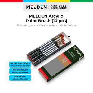 MEEDEN 10pcs Acrylic Paint Brush Set Nylon Brush – Oil Watercolor Multi-Media Wooden Handle Brush Set