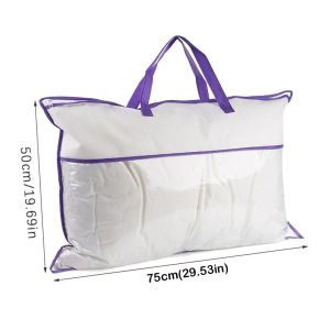 Sacesr Non-woven Pillow Storage Bag Transparent with Zipper Household Organizer Dustproof PVC Tote Bag for Storing Pillows and Blankets R3K9L