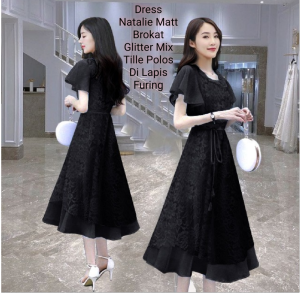 Dress Wanita Kekinian dress Natalie Matt Brokat Model Dress Natal Wanita Kekinian Korean Style Good Quality Premium