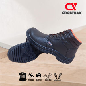 Sepatu Boots Pria Safety Kulit ukuran Sepatu Jumbo Safety Tracking Ujung Besi Proyek Kerja Lapangan Hiking Touring Bikkers