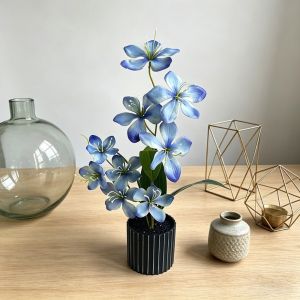 MODERNLUX 9 bông hoa Hoa nhài nhân tạo trong chậu Chậu hoa đen Đa Hoa Cây giả nhân tạo Thời trang Mô phỏng Hoa giả bằng nhựa Trang trí nhà cửa