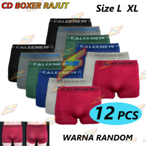 FAST - 12 Pcs Celana Dalam / CD Boxer Pria Laki Cowok Spandek Rajut FASHION MAN Tanpa Jahitan Size L XL XXL