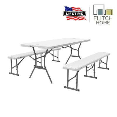 Lifetime USA 6 FT Fold in Half Table with Bench Combo Set
