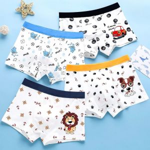 KUCHAR 4 chiếc Đồ lót cotton cho bé trai Quần đùi Boxers hoạt hình Quần lót bé trai Quần lót cho 2 3 4 5 6 7 8 9 10 11 12 Tuổi Quần áo trẻ em nam